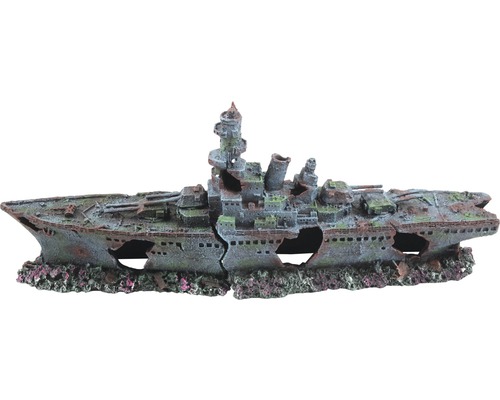Décoration d'aquarium aquatlantis bateau détruit grand 68x15,5x27 cm Décoration de navire pour aquariums