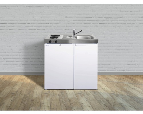 Stengel-Küchen Miniküche mit Geräten Kitchenline 90 cm weiß glänzend montiert Variante rechts