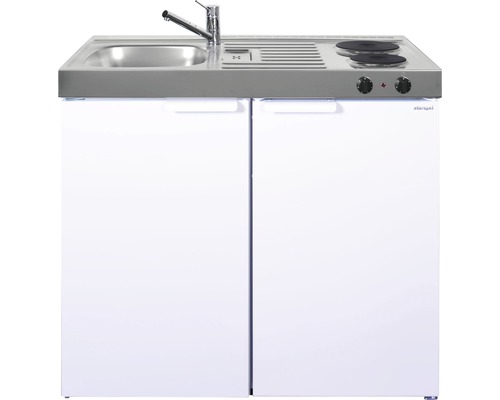 Stengel-Küchen Miniküche mit Geräten Kitchenline 100 cm Frontfarbe weiß glänzend Korpusfarbe weiß montiert