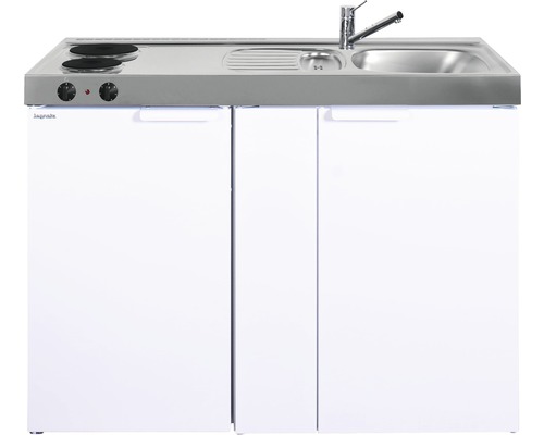 Stengel-Küchen Miniküche mit Geräten Kitchenline 120 cm Frontfarbe weiß glänzend Korpusfarbe weiß montiert