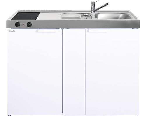 Stengel-Küchen Miniküche mit Geräten Kitchenline 120 cm Frontfarbe weiß glänzend Korpusfarbe weiß montiert