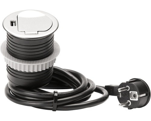 Multiprise à encastrer et USB noir/argent avec H05VV-F3G1,5mm² 1,5 m-0