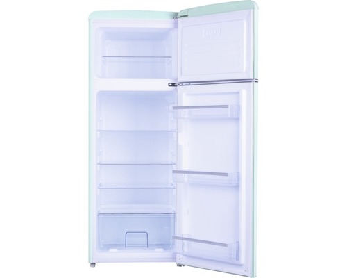 Réfrigérateur rétro ouvert avec compartiments