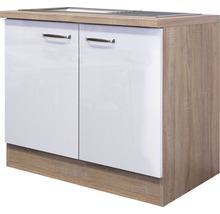 Meuble d'évier Flex Well avec évier Valero lxpxh 100 x 60 x 86 cm blanc haute brillance démontée tirant réversible (montage à gauche ou à droite)