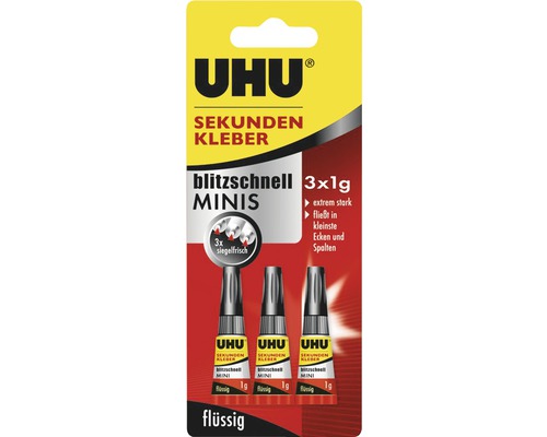 Uhu Sekundenkleber blitzschnell Minis Strip 3 x 1 g Uhu Sekundenkleber Mini 3x1g Packung