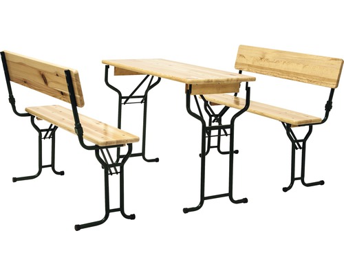 Festzeltgarnitur mit einem Tisch und zwei Bänken mit Rückenlehne