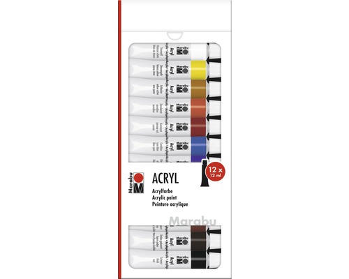 Jeu de peintures acryliques Marabu Basic 12x 12 ml Marabu Set de peintures acryliques avec douze tubes