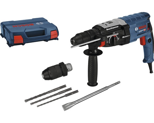 Marteau perforateur avec SDS plus Bosch Professional GBH 2-28 F avec burin plat, kit de forets 3 pièces SDS plus-5 (6/8/10 mm) et L-Case