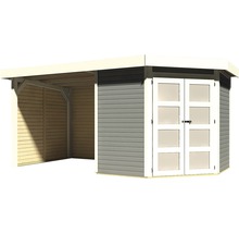 Gartenhaus Karibu Grünwald 3 mit Schleppdach 2,2 m, Seiten- und Rückwand 467 x 238 cm terragrau