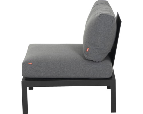 Élément de salon de jardin avec coussin et dossier gris sur cadre noir