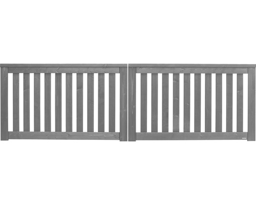 Portail double Konsta Girona sans fraise de serrure 300 x 90 cm gris basalte Clôture en bois avec barreaux verticaux