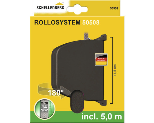 Schellenberg Rollo System 50508 mit 180 Grad Schwenkbereich, Mini 14 Millimeter, inklusive 5 Meter Rollo und Made in Germany Siegel