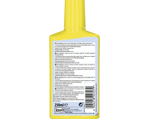 Tetra FilterActive Démarrage de bactéries dans une bouteille jaune de 250 ml.