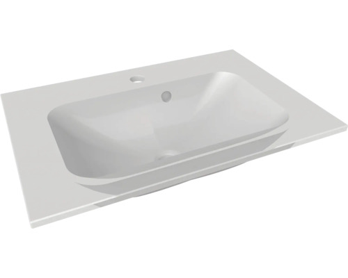 Lavabo pour meuble Fackelmann Yega verre blanc 60.5x42 cm Vasque en céramique avec trou de robinet et trop-plein