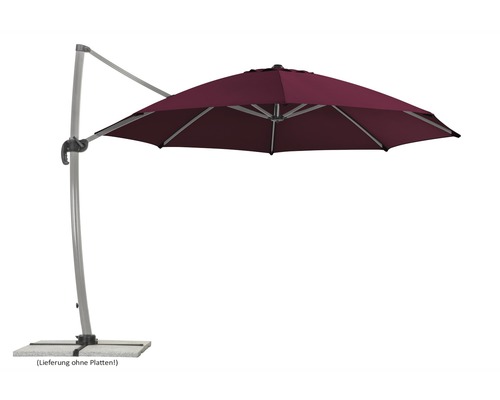 Parasol excentré avec toit de parasol rectangulaire bordeaux et support gris