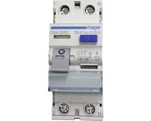 Disjoncteur différentiel Hager interrupteur FI CDA225D 25A 30mA 2 pôles