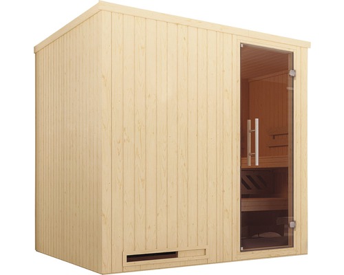 Sauna en bois avec porte en verre