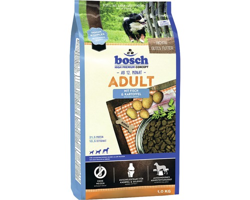 Croquettes pour chien bosch Adult poisson & pomme de terre 1 kg Aliments pour chiens Bosch Adult au poisson et aux pommes de terre, 1 kilogramme
