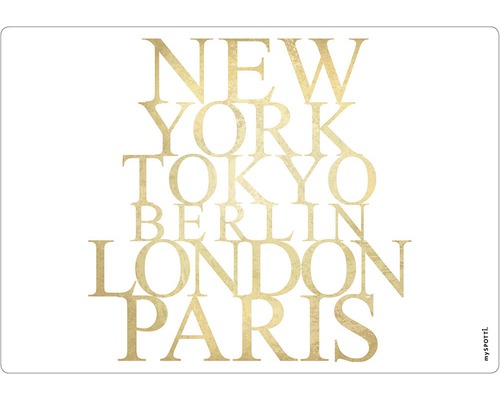 Küchenrückwand mySPOTTI pop Paris 59x41 cm myspotti Tischset mit den Stadtnamen New York, Tokyo, Berlin, London und Paris