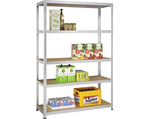 Rayonnage emboîtable pour charges lourdes Strong 175 zingué 1760x1200x450 mm 5 tablettes en bois capacité de charge 875 kg Rayonnage emboîtable pour charges lourdes Strong 175 zingué 1760x1200x450 mm 5 tablettes en bois capacité de charge 875 kg