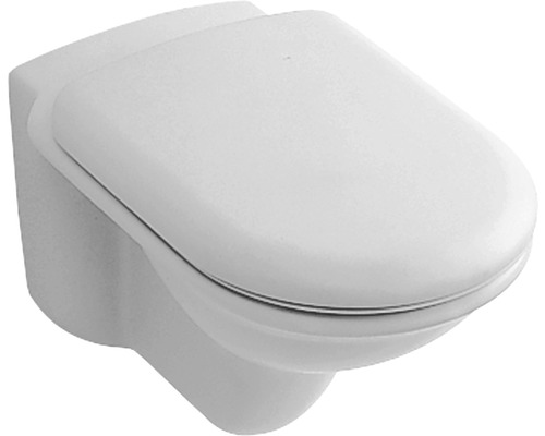Wandhängendes WC aus Keramik mit geschlossenem Toilettendeckel.