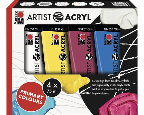Marabu Künstler- Acrylfarbe Primary Colours Artist Acryl Set 4x 75 ml