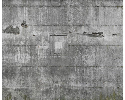 Mur en béton gris avec dommages et cavité carrée