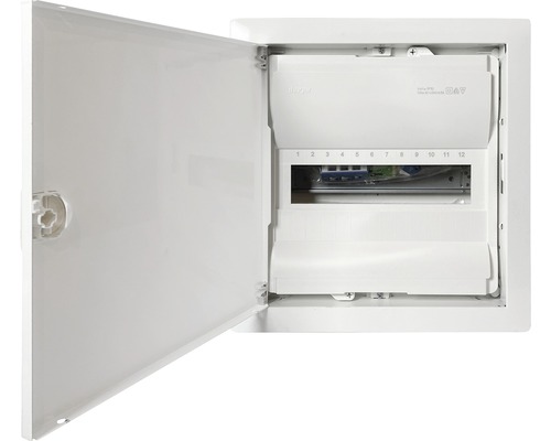Répartiteur encastré pour mur creux 1 rangée Hager VH12NC l 348 x h 356 x p 98 mm Boîtier de distribution ouvert avec fusibles et câbles