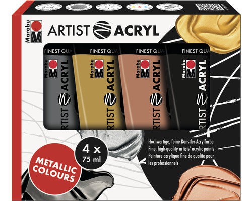Marabu Künstler- Acrylfarbe Metallic Colours Artist Acryl Set 4x 75 ml