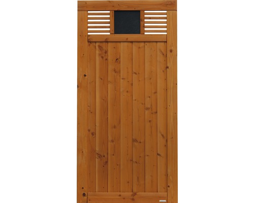 Élément partiel Konsta Latina 90 x 180 cm sapin de Douglas couleur cerisier lasuré Portail en bois avec élément à lattes et tableau noir pour le jardin