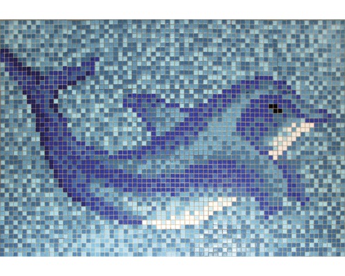 Mosaikbild Delphin groß 160 cm breit 110 cm hoch blau Mosaikfliesen mit Delfinmuster