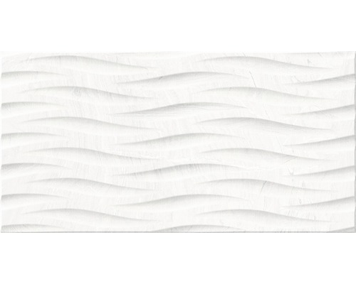 Feinsteinzeug Dekorfliese Varana blanco 32 x 62,5 cm Weisse 3D Wandfliese mit Wellenmuster