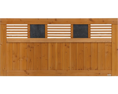 Clôture basse Konsta Latina 180 x 90 cm sapin de Douglas couleur cerisier lasuré Clôture en bois avec lattes et éléments en pierre