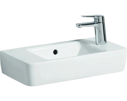 Lave-mains GEBERIT Renova Compact 50 cm trou de robinetterie à droite blanc avec émail spécial KeraTect® 276150600