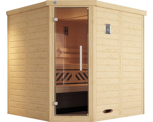 Sauna extérieure avec porte en verre et commande électronique