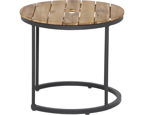 Table de jardin ronde avec plateau en teck et structure en métal