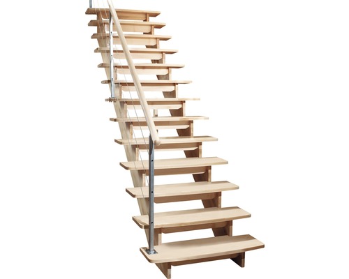 Escalier en bois avec rampe en acier inoxydable