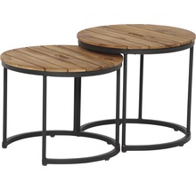 Deux tables d''appoint rondes en bois et métal