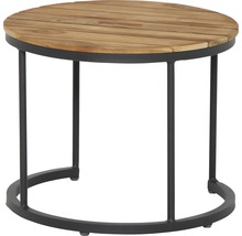 Table de jardin ronde avec plateau en bois et structure en métal