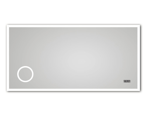 Miroir LED Silver Venus IP 24 (protégé contre les projections d’eau) 140x70 cm Miroir rectangulaire avec éclairage LED, capteur tactile et horloge numérique
