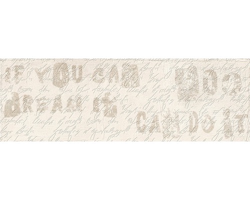 Feinsteinzeug Dekorfliese Brick beige 11 x 33,15 cm Tapete mit Schriftmuster