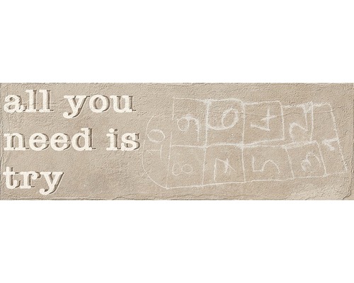 Dekorfliese mit Text und Hüpfspielmuster