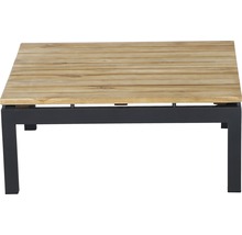 Table de jardin carrée avec plateau en bois et structure en métal