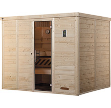 Massivholzsauna Weka Kemi GT Gr.5 inkl. 7,5 kW Ofen u.digitaler Steuerung mit graphitfarbeneer Ganzglastüre
