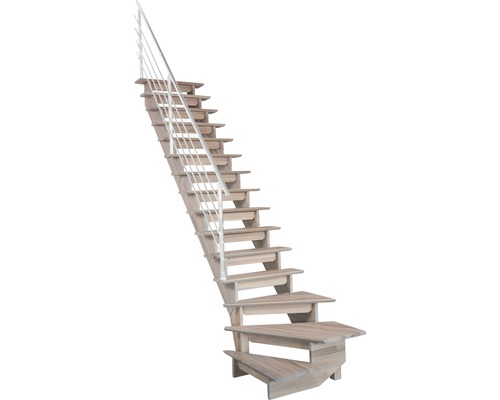 Escalier en bois avec rampe en métal