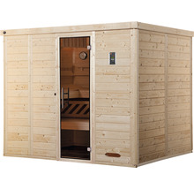 Massivholzsauna Weka Kemi GT Gr.5 inkl. 7,5 kW Bio Ofen u.digitaler Steuerung mit graphitfarbeneer Ganzglastüre