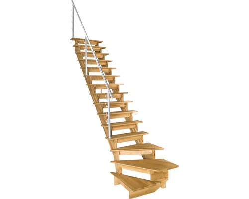 Holztreppe mit Metallgeländer