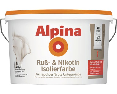 Peinture murale Alpina couche d'isolation et anti-nicotine blanc 5 l Pot de peinture isolante anti-suie et nicotine Alpina, 5 litres, pour supports tachés par la nicotine