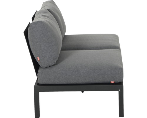 Canapé de jardin gris avec cadre en métal et coussins rembourrés