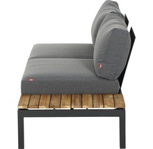 Canapé de jardin avec base en bois et coussins gris